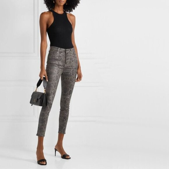 NWT J Brand brown & black snakeskin boa high rise cropped skinny coated jeans - Picture 10 of 15